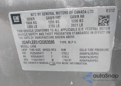 2012 Chevrolet Equinox 1Lt from USA, damaged, VIN 2GNFLEE51C6263586